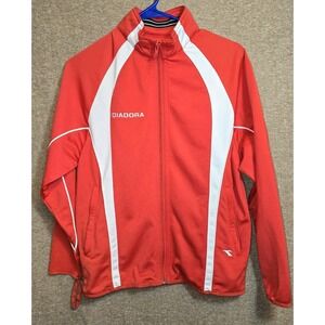 🔥 Diadora Red Full-Zip Track Jacket Youth Medium EUC Retro Athletic Zip‎ Up 🔥